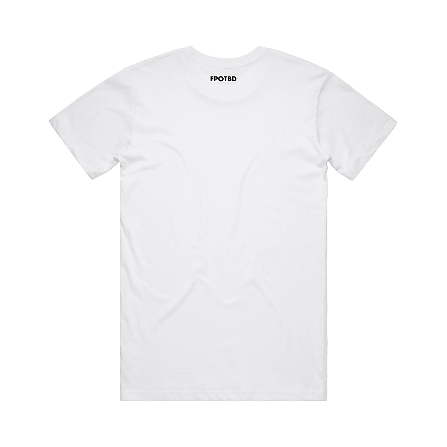 Back view of White FPOTBD premium cotton t-shirt.