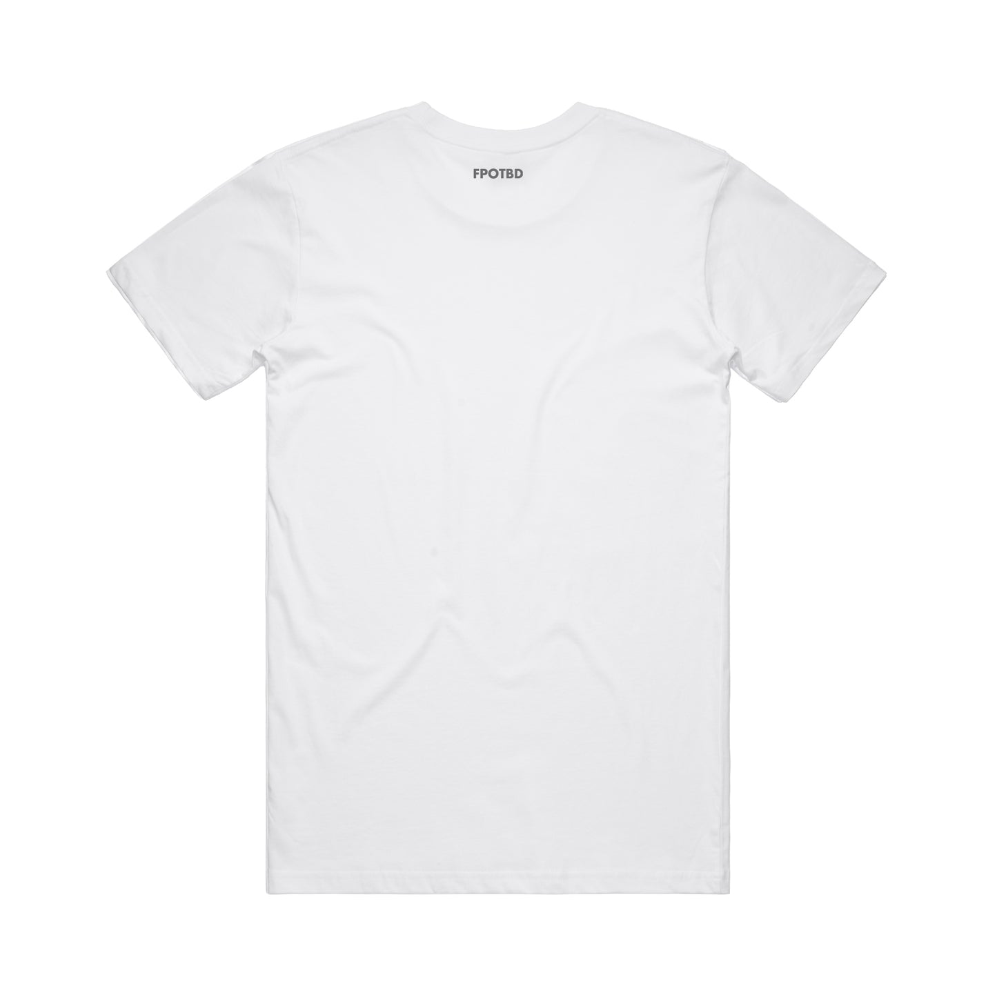 Back view of White FPOTBD premium cotton t-shirt.