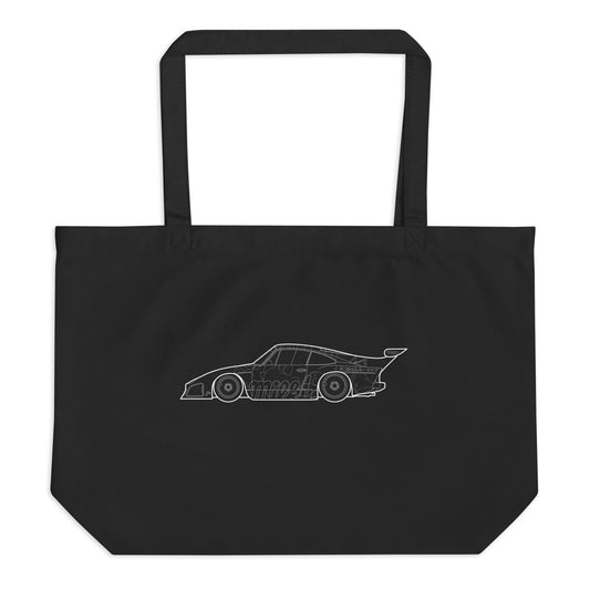 Front view of the FPOTBD 935 K3 Peko White Lines Edition livery large organic tote bag in Black.
