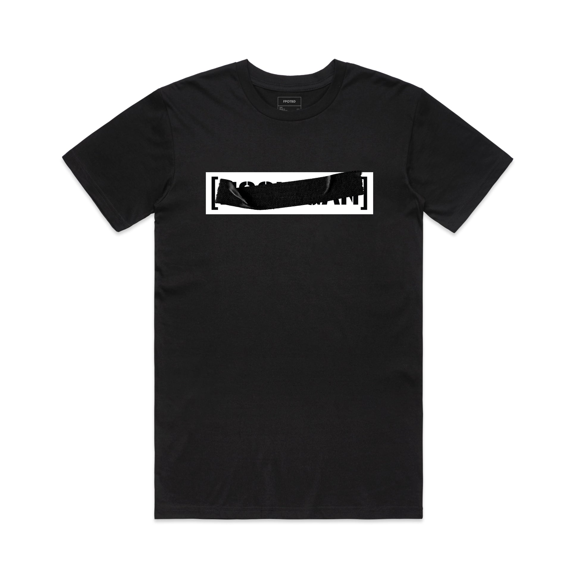 FPOTBD Black unisex crew neck t-shirt with Censored Censor graphic on chest.