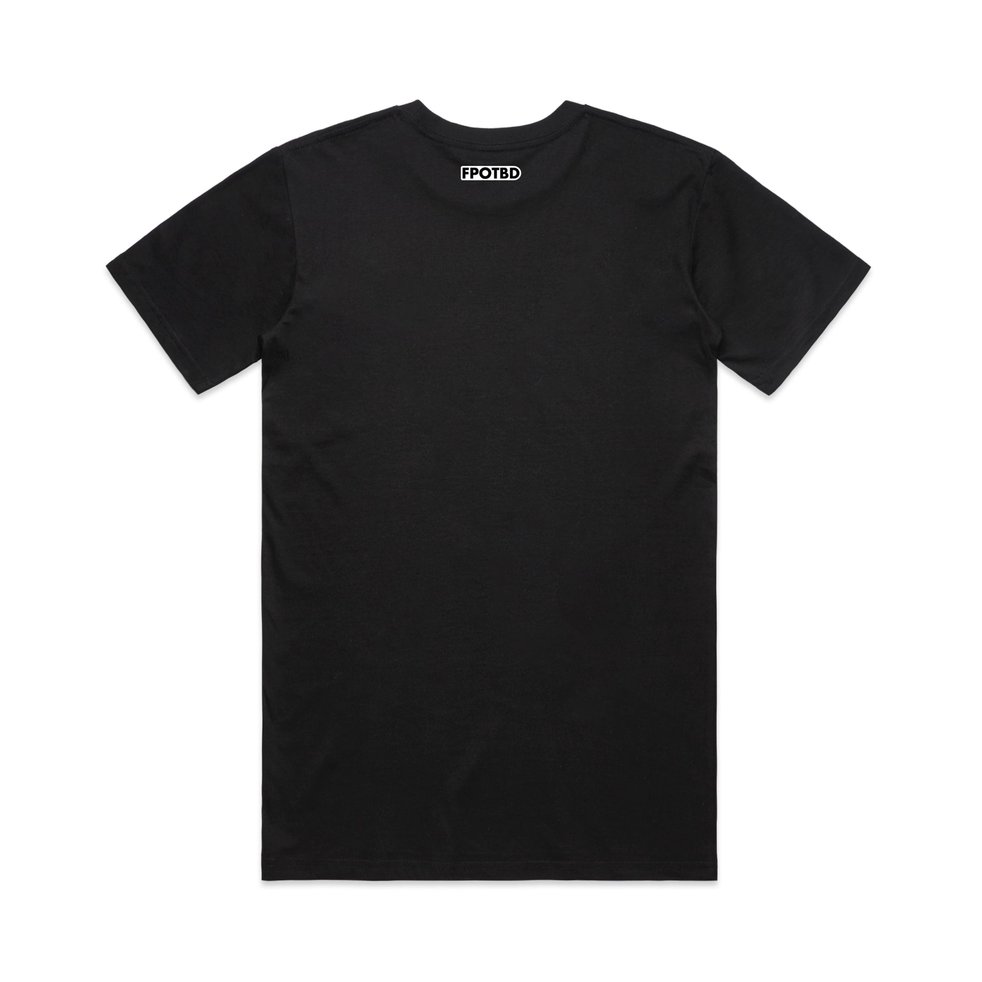 Back view of Black FPOTBD premium cotton t-shirt.