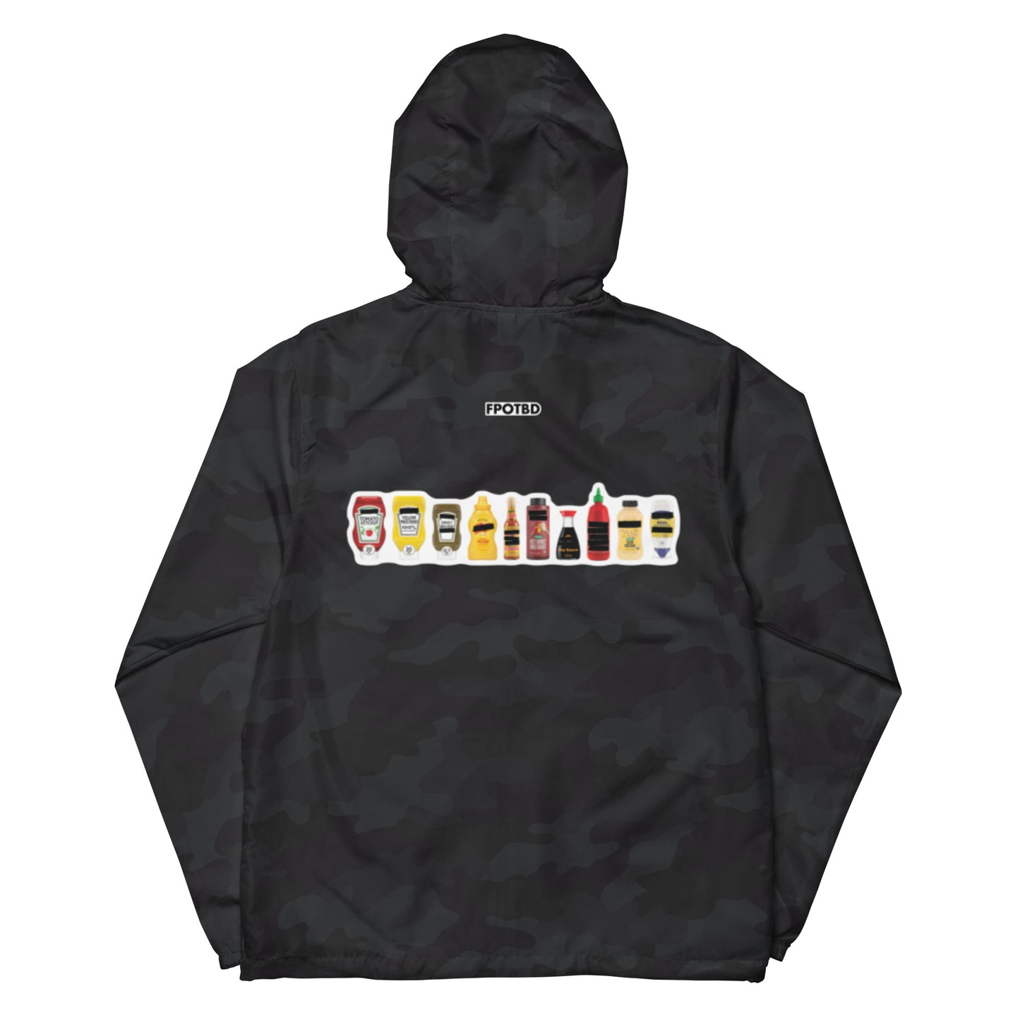 FPOTBD Censored Condiments 2.0 Lighweight Windbreaker Jacket in Black Camo back.