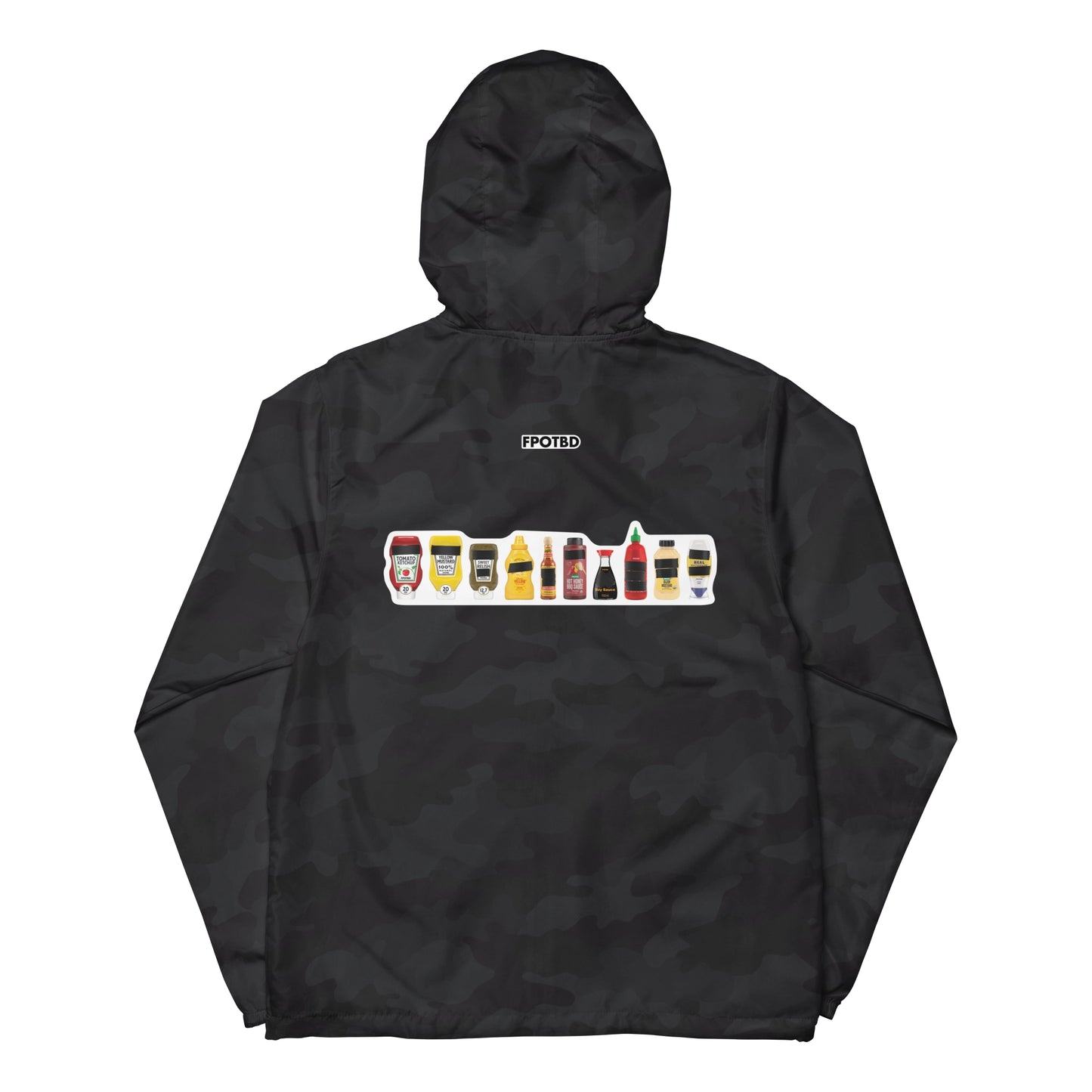 FPOTBD Censored Condiments 2.0 Lighweight Windbreaker Jacket in Black Camo back.