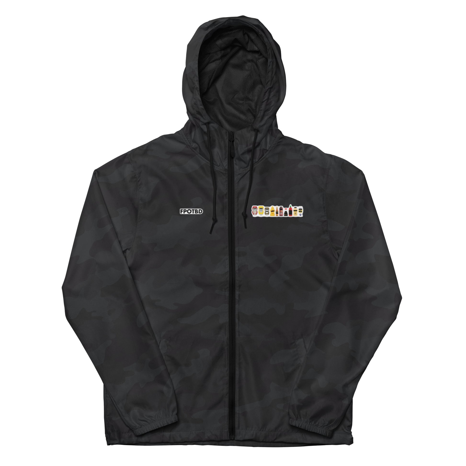 FPOTBD Censored Condiments 2.0 Lighweight Windbreaker Jacket in Black Camo front.