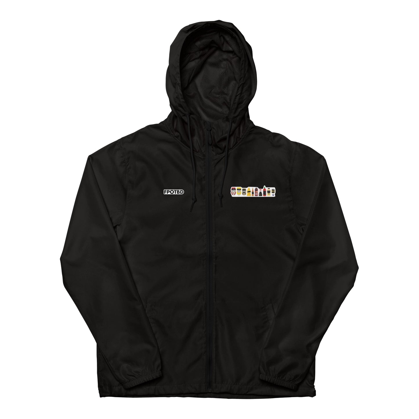 FPOTBD Censored Condiments 2.0 Lighweight Windbreaker Jacket in Black front.