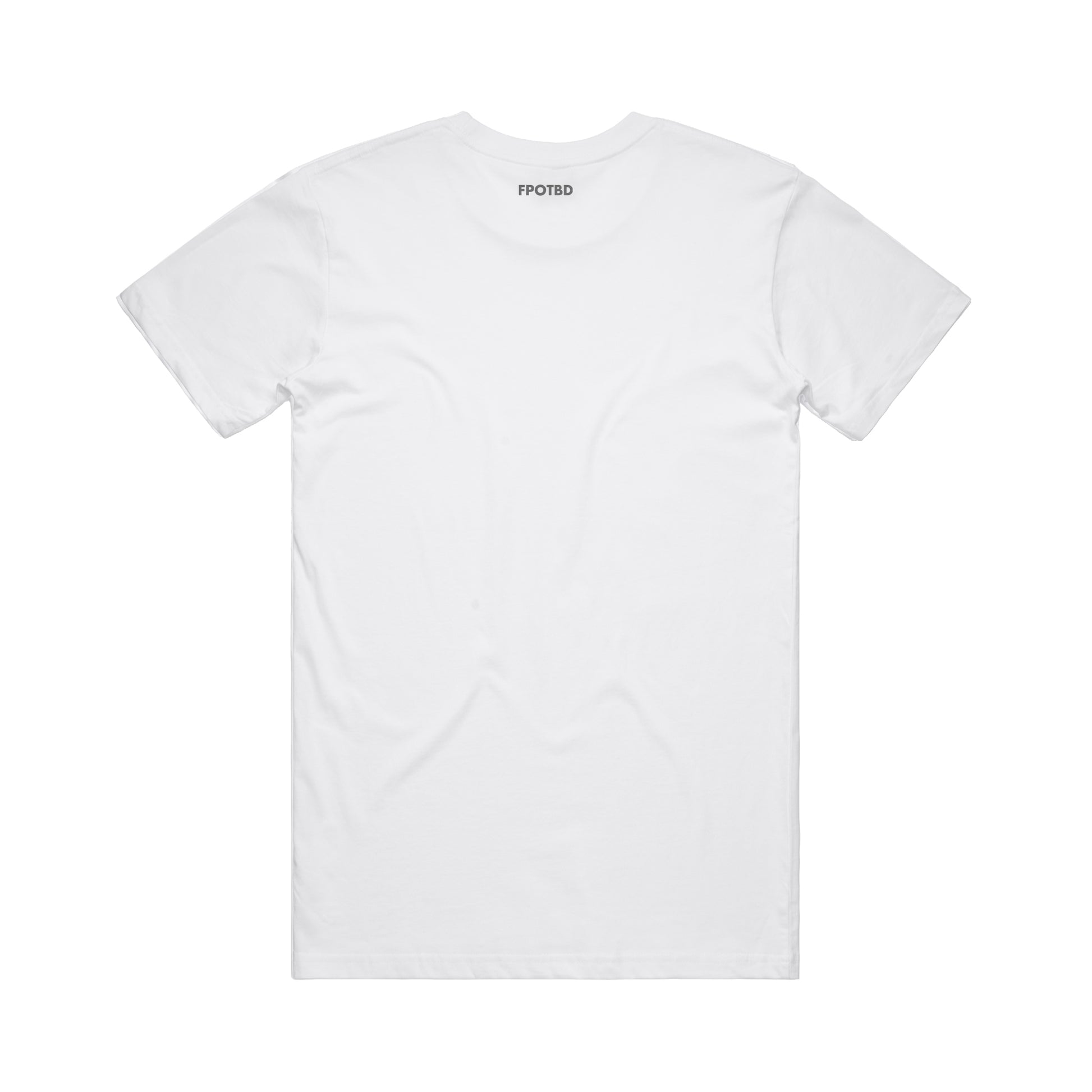 Back view of White FPOTBD premium cotton t-shirt.