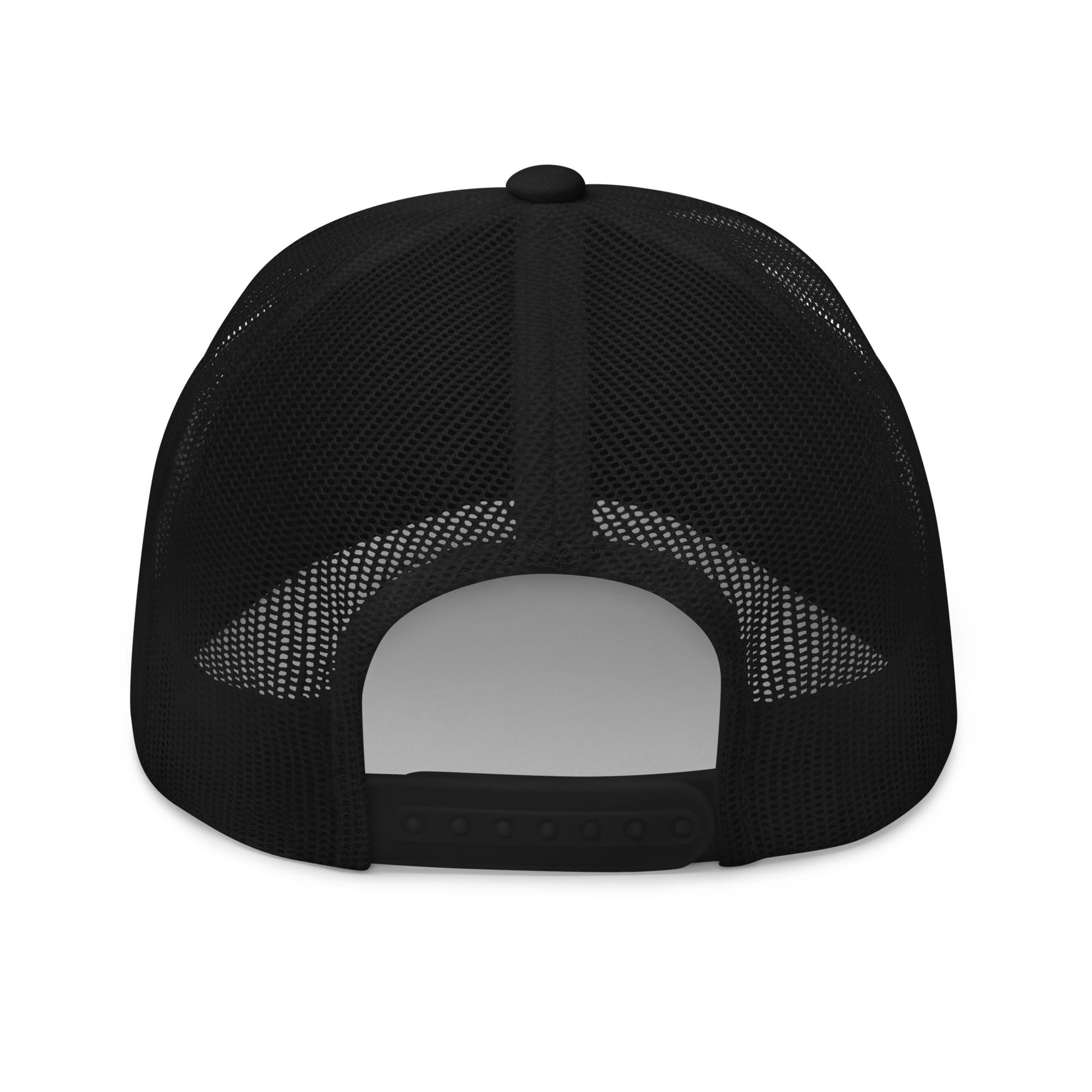 Back view of the FPOTBD Something in Japanese Embroidered Logo Snapback Trucker Hat in Black.