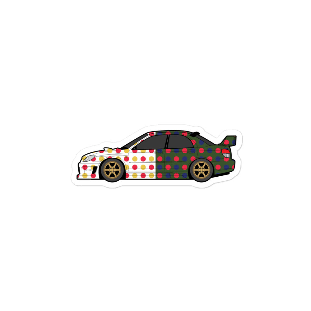 Front view of the FPOTBD WRXSTI Assembly Ship kiss cut vinyl sticker in Black and White.