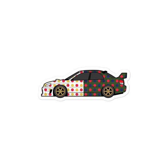 Front view of the FPOTBD WRXSTI Assembly Ship kiss cut vinyl sticker in Black and White.